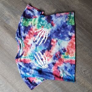 Shein tie dye crop skeleton hands tee